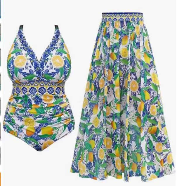 New 2026 Women's Retro One Piece Swimsuit European American Style Hot Spring Two Piece Resort Set Dress_ecoleips.com