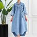 Women's Clothing Autumn New Women's Round Neck Solid Color Style Simple Style Loose Denim Long Skirt_ecoleips.com