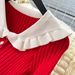 French Ruffle Hem Knit Dress With Contrast Peter Pan Collar – Elegant Long Sleeve Bodycon Dress_ecoleips.com