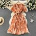 Boho Floral Print Maxi Dress – Wrap Waist, Flowy Chiffon, Elastic Polyester Blend, One-Size Fits Most (10 Colors, Short Sleeve, High-Low Hem)_ecoleips.com