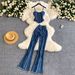 Trendy Denim Two-Piece Set For Women - High Waist Skinny Jeans & Strappy Top - Sexy Cowgirl Outfit (Blue, S/M/L/Xl)_ecoleips.com