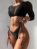 Women's Clothing Solid Color Three Piece Swimsuit Sexy Cross Bikini Set Beach Holiday Swimwear For All Seasons True To Size Polyester_ecoleips.com