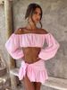 Women's Clothing Off The Shoulder Puff Sleeve Short Top Wrap Style Ruffled Skirt Set Summer New Set_ecoleips.com