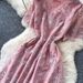 French Style Women's Lace V Neck Dress Butterfly Hollow Out Summer Korean Short Sleeve Waist Cinching Slimming A-Line Skirt Pink_ecoleips.com
