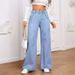 Women's Elastic Waist Straight Leg Jeans Loose Fit High Stretch Wide Leg Pants Autumn Winter New Style Denim_ecoleips.com