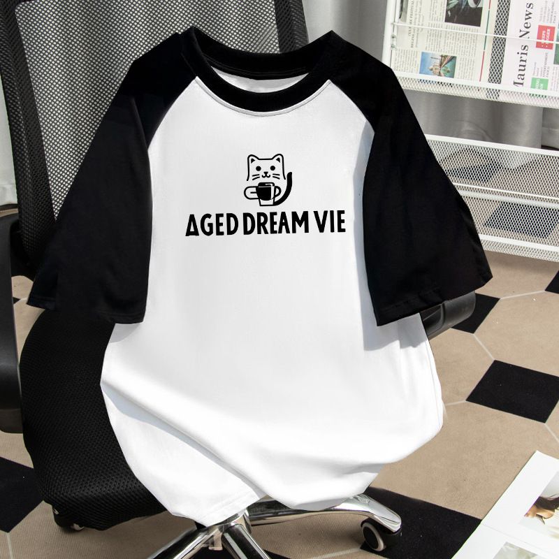 Unisex Minimalist Printed Raglan Short Sleeve T-Shirt Soft Pure Cotton Top for Women New Spring/Summer/Autumn Style Base Layer_ecoleips.com