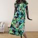 Women's Stylish Maxi Dress Printed Pattern Deep V‑Neck Backless With Tie‑Up Detail_ecoleips.com