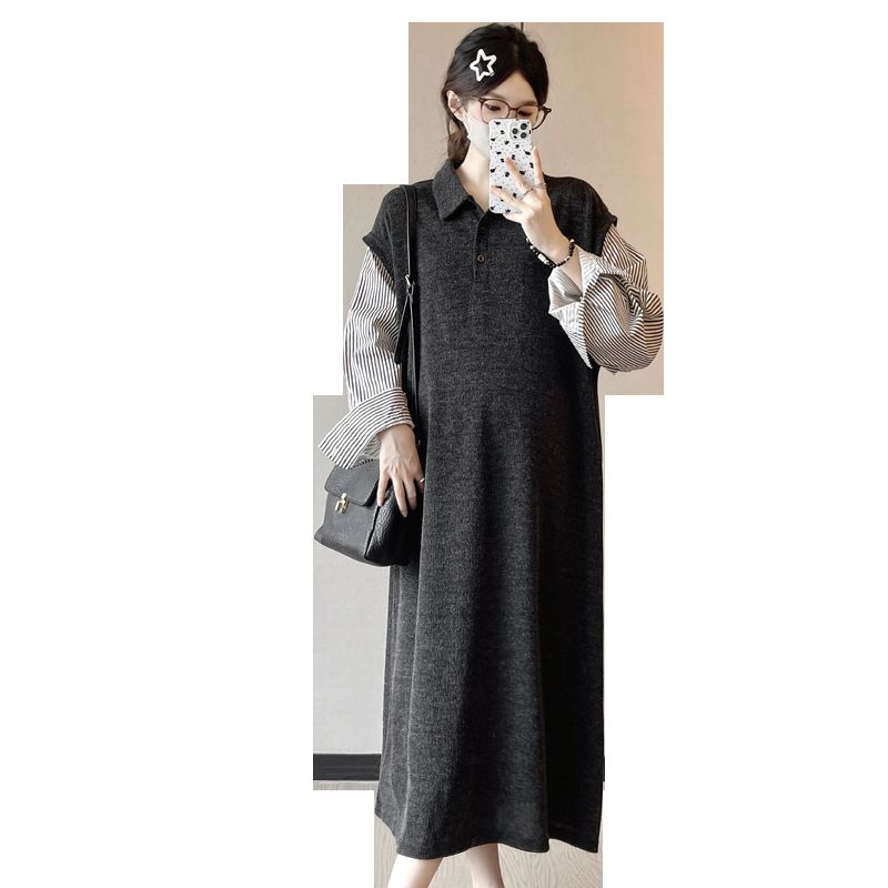 Autumn New Korean Fashion Patchwork Two-Piece Maternity Dress_ecoleips.com