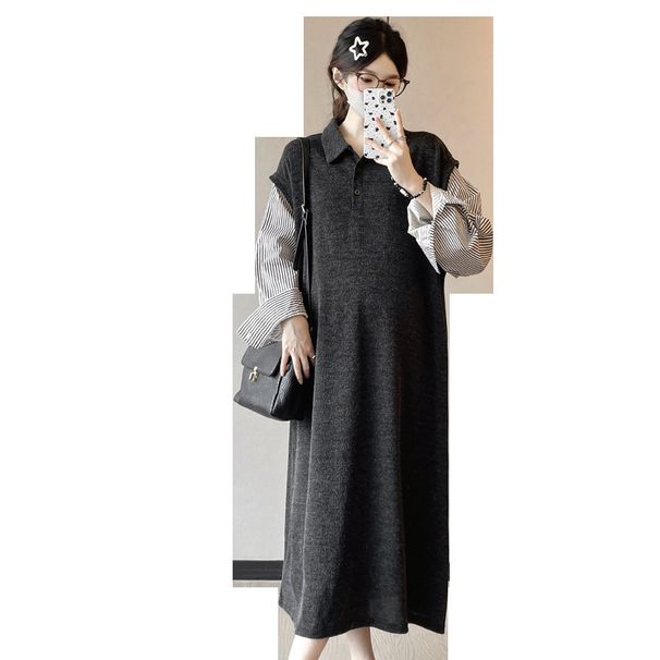 Autumn New Korean Fashion Patchwork Two-Piece Maternity Dress_ecoleips.com