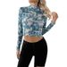 European And American Cross-border 2026 Spring-summer New Women's Transparent Blue Printed Long-sleeve Short Mesh_ecoleips.com