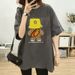 Premium Grey Mid-Length Oversized T-Shirt for Women Short Sleeve Loose Fit Bear Shaped round Neck Covers Hips New Style_ecoleips.com