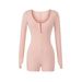 Women’s Stretch Long-Sleeve Jumpsuit Shorts – Round Neck Button-Up Romper | Slim Fit Casual One-Piece With Comfortable Elastic Waist_ecoleips.com