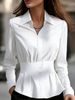 Women's Shawl Collar Long Sleeve Top Plain Color Regular Fit American Style Clothing_ecoleips.com