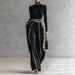Women's Autumn Winter Casual High Waist Striped Two-Piece Set With Turtleneck Top And Pants_ecoleips.com
