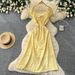 Women's Sweetheart Square Neck Polka Dot Midi Dress High Waist Puff Sleeves Charming Casual Vintage Dress_ecoleips.com