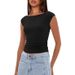 Women's Clothing Slim Fit Cropped T-Shirt Boat Neck Casual Fashion Pleated Short Top American Style Summer New Arrivals_ecoleips.com