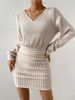 Ribbed Velvet Bodycon Dress – V-Neck Long Sleeve Wrap Waist Mini Dress In Black & Beige_ecoleips.com