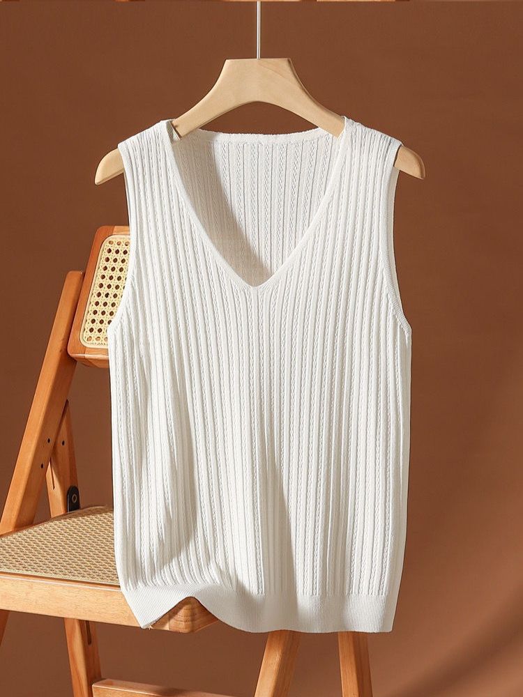K Loose Flesh Blocking Base, Slimming Sleeveless Knitted New Top, Camisole Vest, Versatile V-neck_ecoleips.com