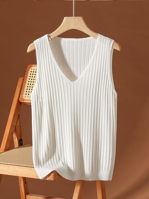 K Loose Flesh Blocking Base, Slimming Sleeveless Knitted New Top, Camisole Vest, Versatile V-neck_ecoleips.com