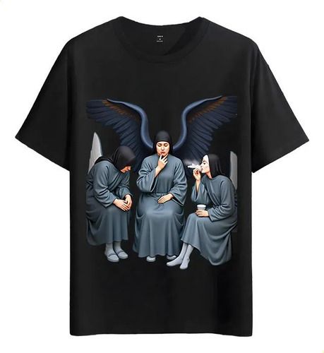 Women's T-Shirts T-shirt Muscle Freaks Smoking Nuns Religious Style Angels_ecoleips.com