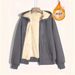Women's Clothing Fleece Hooded Zip-Up Jacket - Soft & Warm Winter Coat, Casual Loose Fit, 3D Embroidery, Stylish Outerwear For Daily Commute_ecoleips.com
