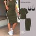Fashion Off Shoulder T-Shirt Skirt Set Style Simple Design Bodycon Skirt 2 Piece Women's Clothing Set_ecoleips.com