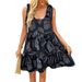Voya Women's European And American Vacation Casual Style Tie-Strap Printed Camisole Dress For Women Tank Dress_ecoleips.com