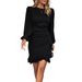 Spring/Summer Women's Dress With Bubble Sleeves, Pure Color, And Aline Fit_ecoleips.com