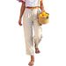 Women's Linen-Cotton Blend Summer Trousers | Casual High-Waisted Button-Front Pants | Breathable Relaxed Fit Wide-Leg Pants For Women_ecoleips.com