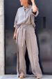 Women's Clothing Casual Cotton And Linen Solid Color Shirt Belt Wide Leg Irregular Pants Suit_ecoleips.com