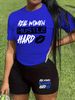 Summer Women's Casual Fashion Letter Lips Print Loose T-shirt+shorts Two-piece Sportswear Suitable For Daily Wear-58_ecoleips.com