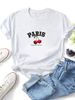 Women Crew Neck Short Sleeve T Shirt Paris Amour Cherries Letter Graphic Tee Retro French Style Loose Casual Summer Streetwear Tops_ecoleips.com