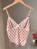 Pink Lace Trim V-neck Polka-dot Spaghetti Strap Vest For Women, Perfect For Summer, Versatile Top._ecoleips.com