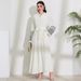 Women's Muslim Clothing Elegant Pocket Cardigan Embroidered Color-Block Dress Belted Robe_ecoleips.com