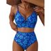Women's American Style O-Ring Bikini Set High-Waist Floral Print 2 Piece Swimsuit For Summer Beach Wear_ecoleips.com