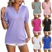 Women's V-Neck Short Sleeve T-Shirt With Wheat Pattern, Soft Breathable Solid Color Basic Top For Casual Wear_ecoleips.com