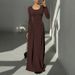 Women's Elegant Long Sleeve Dress French Style U Neck Waist Tie Solid Color Autumn Winter American Clothing_ecoleips.com