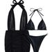 Sexy Three Piece Mesh Swimsuit Bikini Set Drawstring Design_ecoleips.com