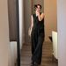 Linen-Blend Vest Set – Wide Leg Pants & Oversized Waistcoat, Minimalist Office-To-Brunch Outfit (Beige/Black/Navy, S-Xxxl)_ecoleips.com