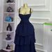 Women's High-Waisted Blue Slit Dress Summer Style Elegant Ruffled Trim Casual American Fashion Thin Lanon_ecoleips.com