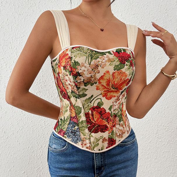 Retro Print French Herringbone Slimming Shapewear Vest Top Camisole Wearable As Outerwear Or Innerwear For Women_ecoleips.com