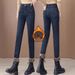 2026 Fall/Winter New Style Fleece-Lined Warm Slim-Fit Pants High-Waisted Slimming Thick Stretchy Versatile Women's Denim_ecoleips.com