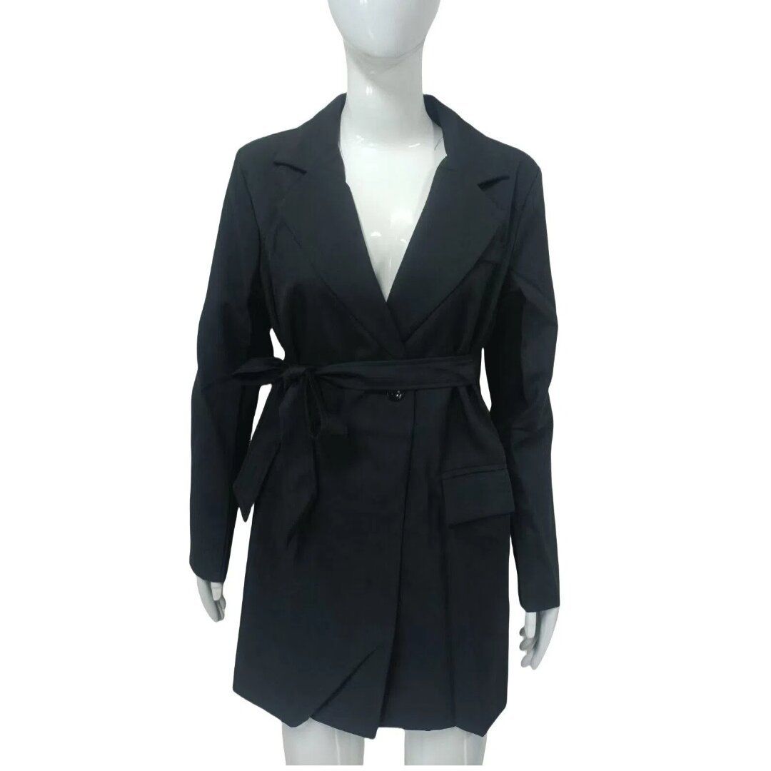 Women's Lapel Belted Midi Length Blazer – Elegant Casual Fall Office Jacket 2026_ecoleips.com