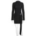 Elegant Fashion Solid Color Slimming Waist Fitted Long Sleeve Dress With Metal Buckle For Women Casual Daily Formal Occasion Wear_ecoleips.com