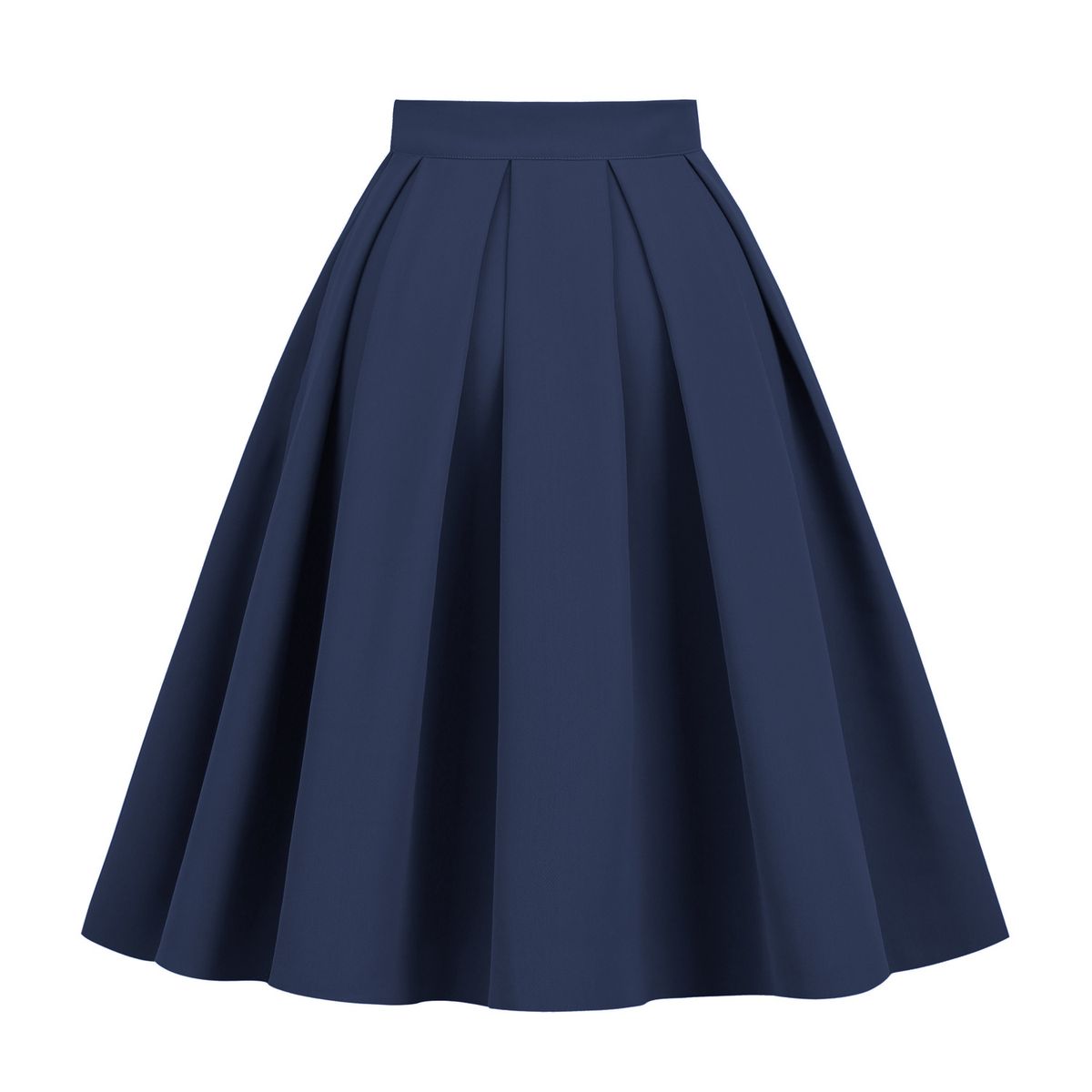 Retro Hepburn Style Pleated Midi Skirt Solid Color A-Line Waist Cinching Wide Hem Versatile Fluffy 50s Women's Bottoms_ecoleips.com