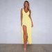 European And American Cross-border Women's Clothing 2025 Summer New Fashion V-neck Strap Ruffle Slit Slim-fit Dress_ecoleips.com