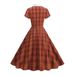 Women's Retro Style Midi Dress Autumn/Winter Hepburn Classic British Aristocratic Court Fitted Waist Color Block Collar Full Skirt_ecoleips.com