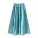 Women's High-Waisted Slimming Patchwork Midi Skirt Gentle Light Solid Color A-Line Mid-Length Flared Skirt for Summer Style_ecoleips.com