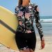 Women's Two Piece Swimsuit 2026 Long Sleeve Zippered Sunscreen Sports Suit With Skirt And Shorts For Surfing Swimwear_ecoleips.com