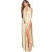 Spring Women's Halter Neck Deep V Backless Top with High Slit Long Skirt Set Sexy Clothing for Ladies_ecoleips.com